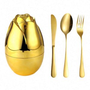 ชุดช้อนส้อมสแตนเลส 410 รุ่น Mood Egg ของ New Tableware ประกอบด้วยช้อนกาแฟ ส้อมผลไม้ 12 ชิ้น บรรจุในกล่องของขวัญรูปดอกกุหลาบสุดหรู - Product Image 1