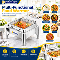 Quadratischer Chafing Dish aus Edelstahl mit Glasdeckel, Buffet-Speisenwärmer mit Elektro- und Brennstoffheizung für Catering