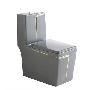 Ensemble de sanitaires gris avec ligne dorée, WC, <span class=keywords><strong>lavabo</strong></span>, ensemble de toilettes en céramique monobloc avec <span class=keywords><strong>lavabo</strong></span> mural - Product Image 4