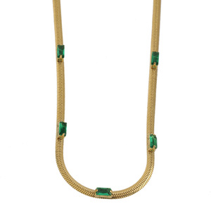 Collar de Clavícula de Acero Inoxidable Dorado con Circonita Esmeralda, Estilo Europeo y Americano, Personalizado y de Moda para Mujer - Product Image 1