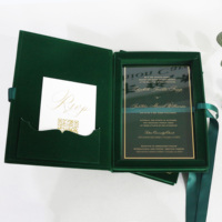 Boîte d'invitation de mariage en velours vert pour baptême, carte d'invitation en acrylique transparent en plexiglas