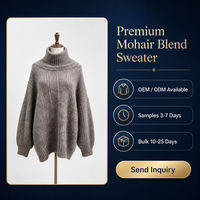 Pull en maille oversize décontracté à col roulé et épaules tombantes pour femme, mélange alpaga et mohair, hiver