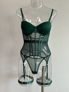 Satijnen mesh corset bodysuit strapless met beugels en jarretels, teddy lingerie - Product Image 6