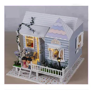 Mediterrane Stijl Diy Handgemaakte Miniatuur Houten Poppenhuis Voor Geschenken Hout Miniatuur Huizen
