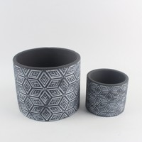 Pot de fleurs classique en ciment mat, forme cylindrique, pour l'extérieur, motif floral européen