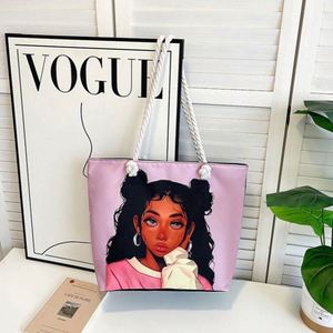 Wholesale USA MAIRUN African Black Girl Fashion Solid Shoulder <b>Handbags</b> Custom Logo Open Closure <b>Big</b> Canvas Tote Bag Rope Handle - Product Image 3