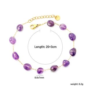 Stainless Steel Jewelry 18K Gold Plated Amethyst <b>Bead</b> <b>Bracelet</b> Irregular Purple Stone Dainty Chain Minimalist Boho <b>Bracelets</b> - Product Image 3