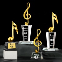 Trophée en cristal pour concours de musique, avec gravure de notes musicales en métal et microphone chantant, idéal pour récompenser les meilleurs voix - Offre spéciale