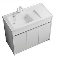 Meuble de salle de bain moderne intégré en céramique avec lavabo, résistant à l'eau, avec plan de lavage à droite, armoire de buanderie autoportante en aluminium pour