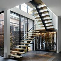 Escalier flottant droit à poutre unique en verre, moderne et de luxe, en métal, pour villa, appartement, hôtel