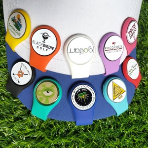 Porte-clés en cuir plat bleu uni avec logo aligné, support en cuivre vert doré, personnalisable, avec gravure de clé haute précision, marqueur de balle de golf vierge - Product Image 2