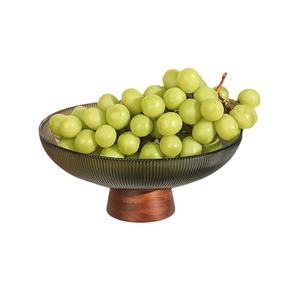 Piring Buah Kaca Berdiri Tinggi dengan Alas Kayu Solid Vintage Baru Gaya Cina untuk Ruang Tamu Rumah Tangga Meja Kopi Kelas Atas - Product Image 5