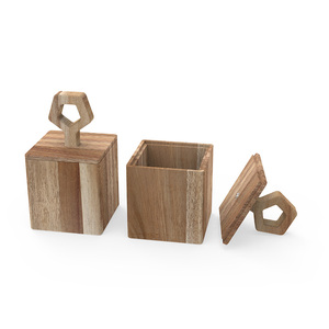 Pot à sucre en bois durable fait à la main - Design moderne avec couvercle hermétique gain de place pour le rangement de la cuisine - Product Image 2