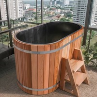 Baignoire ovale de luxe pour rééducation, machine de cryothérapie en bois, bain de glace commercial en acier inoxydable