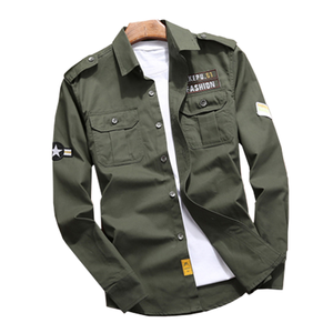 2025 도매 남성화물 셔츠 100% 면 긴 소매 군사 스타일 남성용 야외 전술 캐주얼 셔츠 - Product Image 1