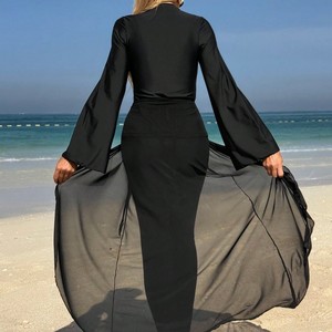 Nouvel ensemble de maillot de bain trois pièces <span class=keywords><strong>Ezan</strong></span> noir uni non tissé, protection solaire, sexy et style club, couvrant entièrement le corps, pour femme, style moyen-oriental - Product Image 2