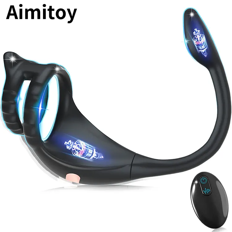 Aimitoy grosir cincin kemaluan bergetar Stimulator penahan dengan peluru Mini pengendali jarak jauh Anal Butt Plug vibrator prostat mainan seks