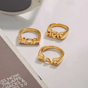 ERESI Personalized Stainless Steel Family Letter <strong>Ring</strong> 18K <strong>Gold</strong> Plated Mom <strong>Dad</strong> Engraved Statement <strong>Ring</strong> for Family Gift Jewelry - Product Image 4