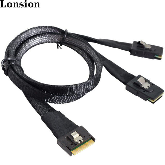 SlimSAS SFF-8654 8I 74P to 2 Ports SAS SFF-8087 Server Connection Cable Nylon Jacketed Plastic Material for Computers