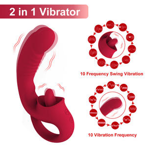 Kovida 2 en 1 Clitoris G Spot Langue Léchant Gode Réaliste Adulte Oral Sex Toy Vibrant Langue Excitation Vibrateur - Product Image 4
