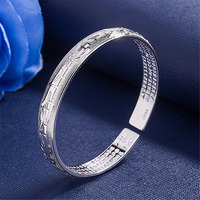 YL Nouveau Bracelet Ouvert Vintage Sutra du Cœur de Lotus en Alliage Poli Massif, Bracelet Large pour Femme, Vente en Gros