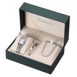 Montre-bracelet rectangulaire de luxe pour femme, collection 2024, en acier inoxydable 316L doré, chiffres romains, mouvement à quartz, pour dames - Product Image 1