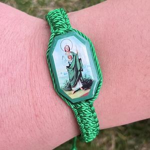 Bracelets religieux colorés faits à la main comme cadeaux et prières Saint Judas et vierge <span class=keywords><strong>Maria</strong></span> lecture vieux hommes jésus tissé à la main - Product Image 2