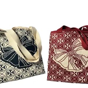 नया बोनॉट डिज़ाइन रैकून बुनाई बैग फैशन लेडीज़ बुना हुआ टोट शोल्डर बैग ज्यामितीय पुन: प्रयोज्य कैज़ुअल शॉपिंग बैग