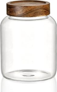 Wide Mouth <b>Large</b> Capacity Kitchen Storage Borosilicate Glass Spice Storage Container <b>Jar</b> with Thread Wooden Lid for Food Storage - Product Image 6