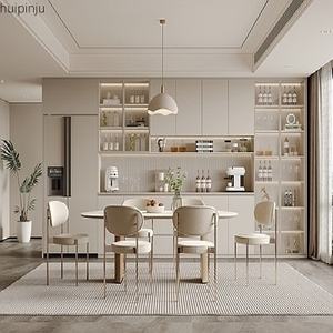 Buffet moderne de luxe en placage de bois pour salle à manger, produits personnalisés privés avec bande lumineuse en verre, armoire de salon - Product Image 1