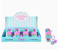 Eau de Parfum pour Femme 15ml, Parfum Gourmand Vanille Sucrée en Forme de Donut Mignon avec Porte-clés, Boîte de Présentation de 12 Pièces, Vente en Gros