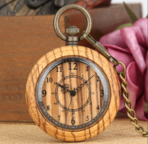 <span class=keywords><strong>Montre</strong></span> de poche <span class=keywords><strong>à</strong></span> quartz créative en bois antique, cadran numérique double cercle, chaîne épaisse, pour hommes et femmes, vente en gros - Product Image 3