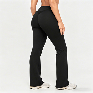 Pantaloni Yoga Bootcut in Viscosa di Bambù Taglie Forti <span class=keywords><strong>Neri</strong></span>, Leggings <span class=keywords><strong>Svasati</strong></span> Elasticizzati Delicati sulla Pelle - Product Image 2