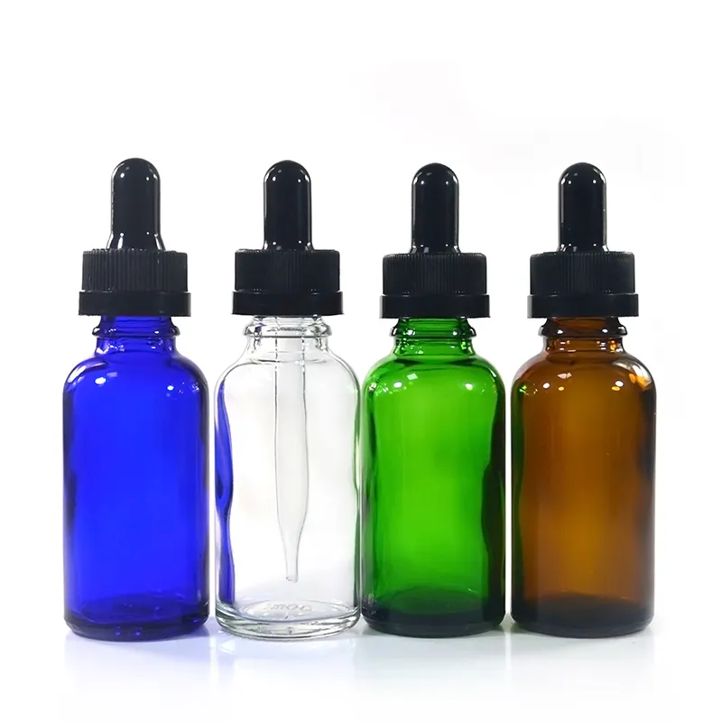 1oz 2oz imballaggio cosmetico trasparente ambra verde blu 30ml 100ml contagocce bottiglia di vetro per olio essenziale