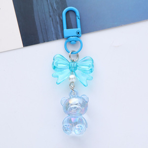 Petit porte-clés en forme d'ours en peluche avec dégradé de couleurs, pendentif en acrylique plaqué, décoration de sac, nœud, housse pour écouteurs pour couples, en caoutchouc - Product Image 6