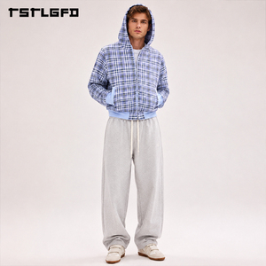Felpa con Cappuccio Reversibile Personalizzata, Giacca a Doppia Faccia con Stampa Vintage a Quadri, Streetwear <span class=keywords><strong>Y2K</strong></span>, Felpa Pesante con Zip Intera, Vendita all'Ingrosso - Product Image 2