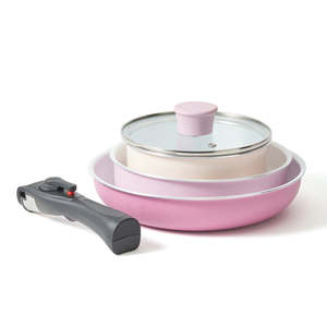 Cổ điển không dính lớp phủ gốm cảm ứng dưới Fry Pan và Sauce Pan Set 5 cái với có thể tháo rời xử lý kim loại đồ nấu nướng - Product Image 2