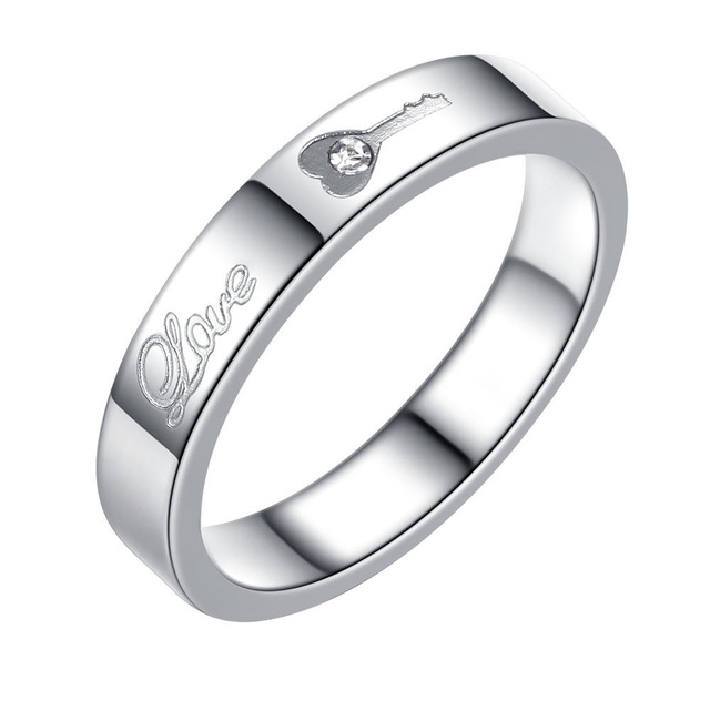 Stainless Steel Gold Plated Peace Couple Ring Korean Fashion Engagement Wedding Party Anniversary CNC Set Crystal Rhinestone