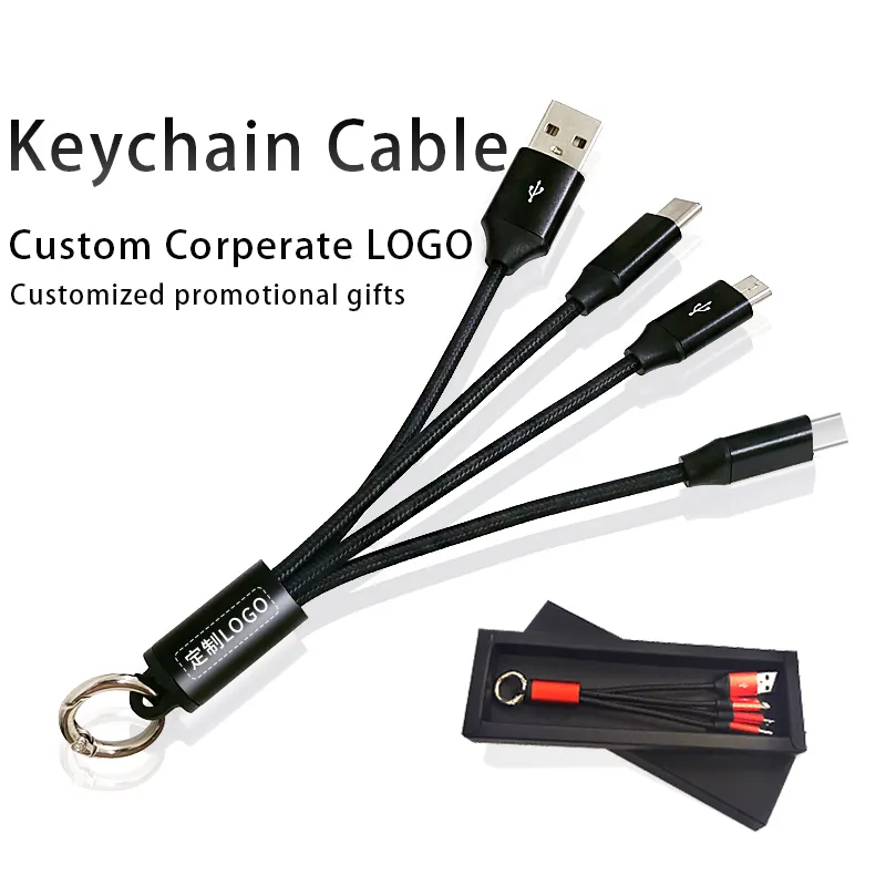 Promotional Usb Gadgets Portable Mini Usb-c 4 In 1 Keychain Micro Data Cable Type C Multi-Function Keychain Charger Data Cable