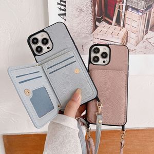Étui de téléphone portable à bandoulière pour <span class=keywords><strong>iphone</strong></span> <span class=keywords><strong>12</strong></span> 13 14 15 Pro max étui en cuir litchi femmes - Product Image 1