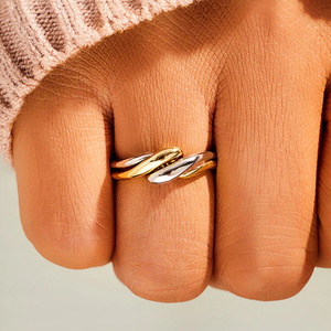 Nuevo Anillo de Dedo Elegante de Dos Tonos, Joyería Creativa para Mujer con Baño Electrolítico - Product Image 1