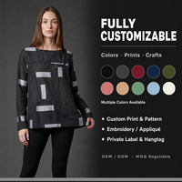 Chemisier Femme Personnalisé à Manches Longues – Fabricant OEM – Noir et Gris – Patchwork Géométrique Désstructuré – Vente en Gros Décontractée
