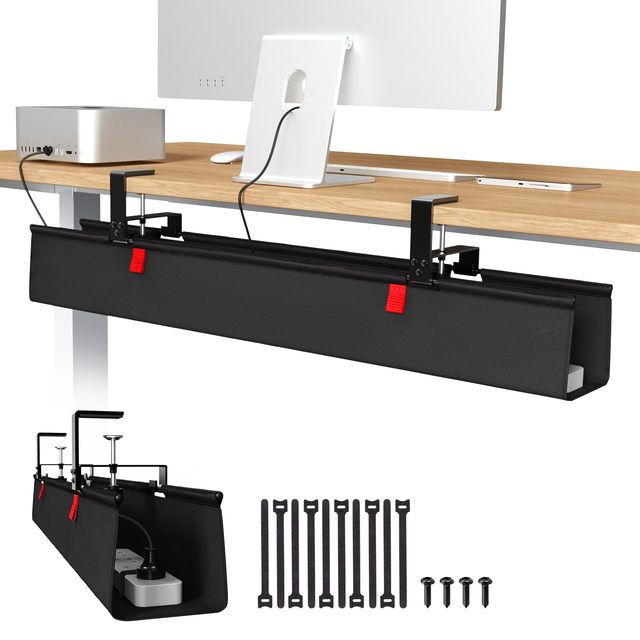 Under Desk Metal Cable Management Tray with Wall Mount Clamp-Sustainable Detachable Design for Office and Home