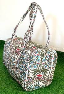 Wholesale Custom Logo Indian Hand Block Print Cotton Duffle Bag Eco-Friendly Quilted Travel Weekend <b>Holdall</b> Duffle Bags - Product Image 4