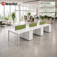 Poste de travail de bureau moderne pour 6 personnes, dos à dos, avec structure en acier tubulaire et écran acoustique en tissu, vente en gros OEM