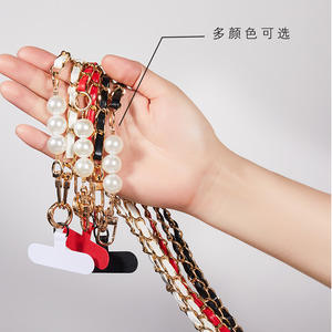 Sangle de poignet longue en perles anti-perte, en cuir PU tressé, chaîne métallique, étui de téléphone universel, cordon de téléphone portable - Product Image 3