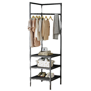 Multi-Function Metal Coat Rack with Double Tiers Bedroom <b>Corner</b> Hanging Clothes Hanger and Cabinet Storage Shelf for Wardrobe - Product Image 4