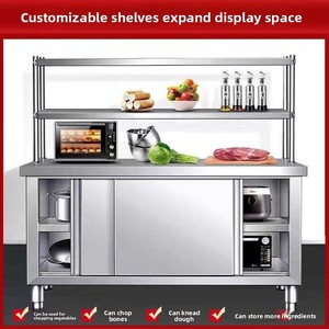 Bàn làm việc đa năng bằng thép không gỉ thương mại, cửa trượt, kích thước tùy chỉnh, tủ đựng đồ ba tầng, tải trọng tiêu chuẩn, dùng cho nhà bếp - Product Image 6