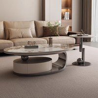 Table basse et meuble TV combinés de style italien, luxe léger, moderne, simple, en pierre, design ovale pour salon, fabriqué en Italie