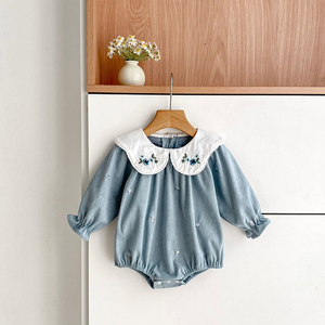 Mameluco de Primavera para Bebés de 0 a 24 Meses, Nuevo Modelo 2026, Body Bordado para Niña, Mameluco de Pana con Flores, Cuello Grande, Manga Larga, Triangular - Product Image 2